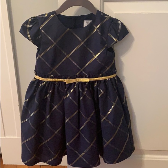 Carters holiday Christmas dress. Navy and gold. 2T - Picture 1 of 5